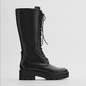 NWOT ZARA HIGH SHAFT LOW HEEL LACED BOOTS